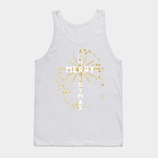 Christmas Cross and Star White Letters on Green Tank Top